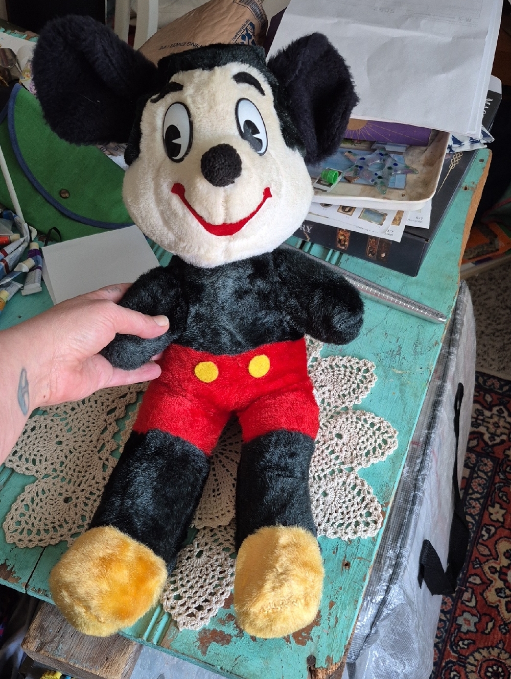 🌙Vintage 1970s Mickey Mouse Plush 18" Disney Distributing Co. Tag EXCELLENT